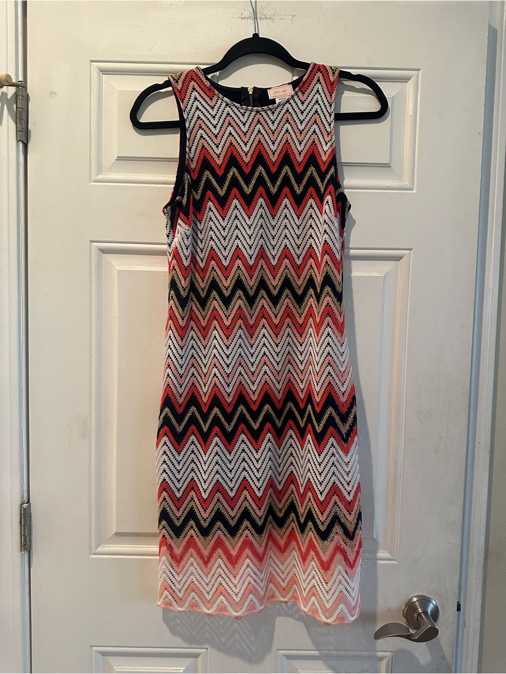 love...ady Coral Black White Zigzag Midi Dress